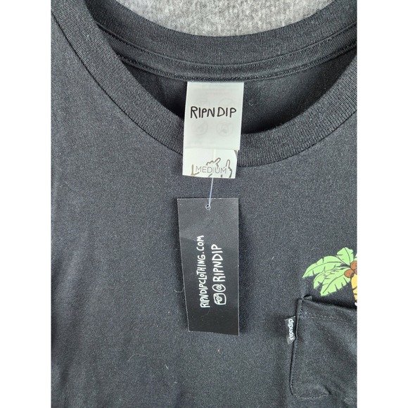 RIPNDIP Black Pocket T Shirt Cat Palm Tree Graphic Tee Medium - Picture 7 of 12